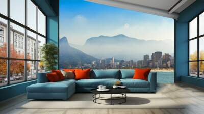 Panoramic landscape of the beaches of Arpoador, Ipanema and Leblon in Rio de Janeiro with sky and the hill Two brothers, Vidigal, and Gavea stone in the background Wall mural