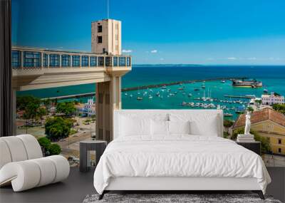 View of Baia de Todos os Santos and Elevador Lacerda on a sunny summer day in the city of Salvador in Bahia Wall mural