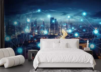 smart city and network connectivity with city street and buildings Wall mural