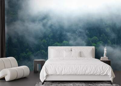 Nuage de brouillard les sapins en montagne, Alpes Wall mural