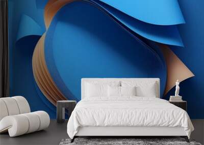 3d render abstract blue background with sticker paper sheets curly page corner blank banner modern minimalist wallpaper Wall mural