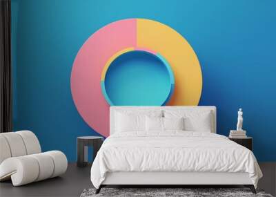 3d render abstract geometric round shape colored with pastel neon colors simple icon isolated on plain blue background poster with grainy film noise effect Wall mural