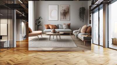 Stylish Living Room Interior with Beautiful Wall Art Mockups, Generative AI Wall mural