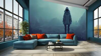 Character in an alien landscape, future scape abstract science fiction of a different planet Wall mural