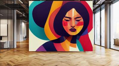 Colorful illustration of an Indigenous woman's portrait Wall mural