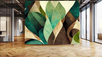 Green abstract artwork wallpaper with leaves Wall mural