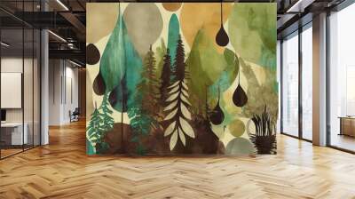 Green abstract artwork wallpaper with leaves Wall mural