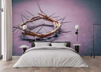 Lent Season,Holy Week and Good Friday concepts -image of crown of thorns in purple vintage background Wall mural