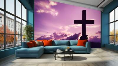 Lent Season,Holy Week and Good Friday concepts - silhouette of cross shape in purple background. Wall mural