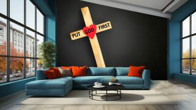 Religion Concept - put GOD first text with cross shaped background.Stock photo. Wall mural