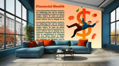 Man falling in debts. Man with financial health problems Wall mural