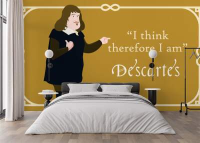 Mathematician and philosopher Descartes as a cartoon character. Science, math, philosophy, education. Wall mural