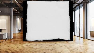 torn white paper square scrap isolated on black background Wall mural