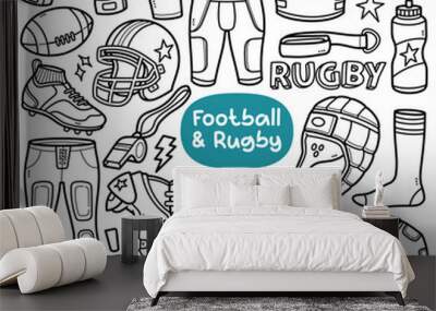 Football and Rugby Doodle Illustration Wall mural