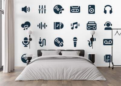 Music & Audio Vector Icon Set. Fillio Black Icon Series. Wall mural