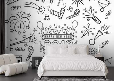 new year celebration line draw. Wall mural