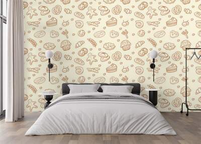 seamless vector bakery & pastry pattern Wall mural