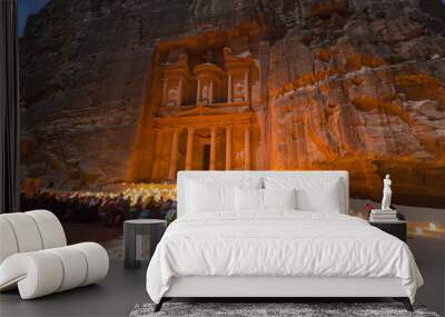 The Treasury, Petra By Night. An Ancient City of Petra, Al Khazneh in Jordan Wall mural