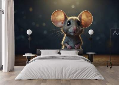 close-up photo of a gray mouse with large ears and a pink nose looking at the camera Wall mural