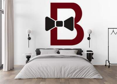 Initial Letter B Waiter Bow Tie Hotel Restaurant Logo Design. Waitress Vector Logo Template. Wall mural