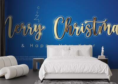 vector illustration merry christmas and happy new year golden lettering banner design template,use for christmas card and advertising design.dark blue color creative and modern backdrop design. Wall mural