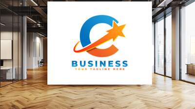 Letter C with Star Swoosh Logo Design. Suitable for Start up, Logistic, Business Logo Template Wall mural