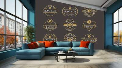 Set of Vintage Retro Badge for Letter B for Bagels Logo Emblem Design Symbol Wall mural