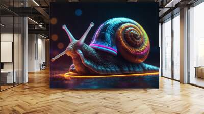 snail with a shiny, rainbow-colored shell Wall mural