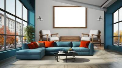 Two Armchairs Facing a Large Framed Canvas in a Modern Living Room Wall mural