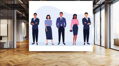 Business team ready to work. Office employee in tidy clothes. Vector illustration. Characters in flat design. Group of office workers in flat cartoon style. Wall mural