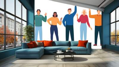 Group of business people. People waving hand illustration. Teamwork, cooperation, friendship concept, patnership. Vector illustration. Wall mural