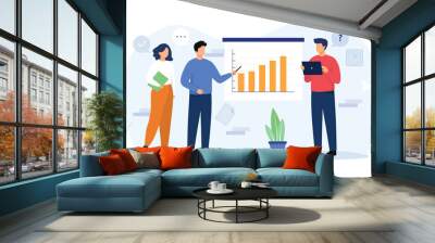 Standup meeting concept illustration. People having a stand up meeting and discussion in office. Vector illustration. Wall mural