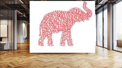 Silhouette of a red elephant, side view. Nail thread string art vector design Wall mural