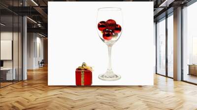 Merry Christmas with red balls and gift Wall mural