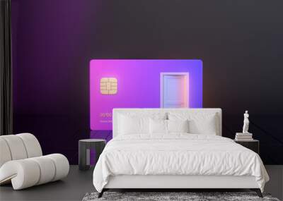 3d rendering credit card and white door. Wall mural