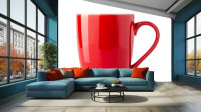 Empty red coffee cup isolated on white background, front view with clipping path. Wall mural