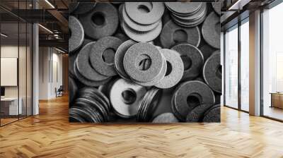 steel ring circle, metal shining washers background Wall mural