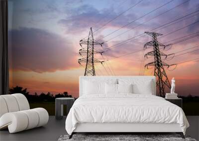 silhouette of high voltage electrical pole structure Wall mural