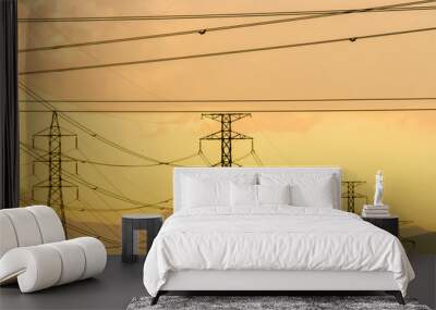 silhouette of high voltage electrical pole structure Wall mural