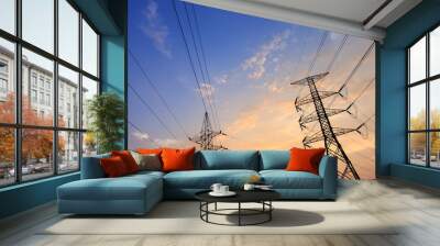 silhouette of high voltage electrical pole structure Wall mural