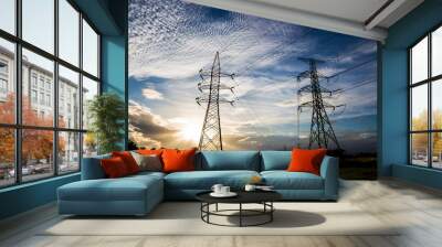 silhouette of high voltage electrical pole structure Wall mural