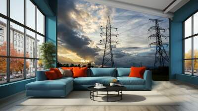 silhouette of high voltage electrical pole structure Wall mural