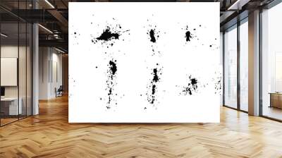 a collection of black ink splashes for graphic design elements. Abstract ink stroke and splash texture on white paper. Hand drawn illustration brush for dirty texture. Wall mural