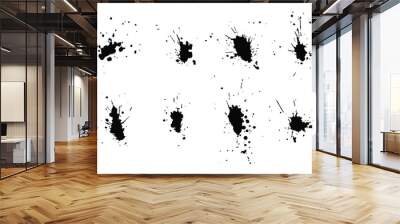 a collection of black ink splashes for graphic design elements. Abstract ink stroke and splash texture on white paper. Hand drawn illustration brush for dirty texture. Wall mural