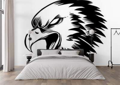 a snarling eagle face. a hand drawn illustration of a wild animal head. line art drawing for emblem, poster, sticker, tattoo, etc. Wall mural