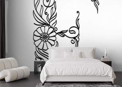 abstract floral alphabet font in line art design Wall mural