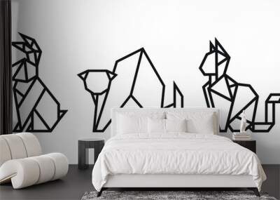 origami style illustration of rabbit and cats. abstract geometric outline drawing for icon, logo, element, etc. uncolored vector element design. Wall mural