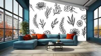 set of hand drawn leaf vector illustration, flower lineart isolated graphic elements for your design, floral lineart for classic design Wall mural