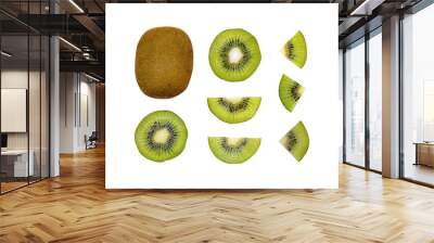 set of kiwi fruit slices isolated Wall mural