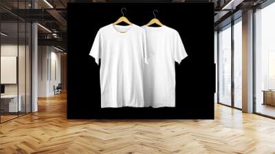 Short-sleeved white t-shirts for mockups. plain t-shirt with black background for design preview. Back and Front view t-shirt on hanger for display. Wall mural